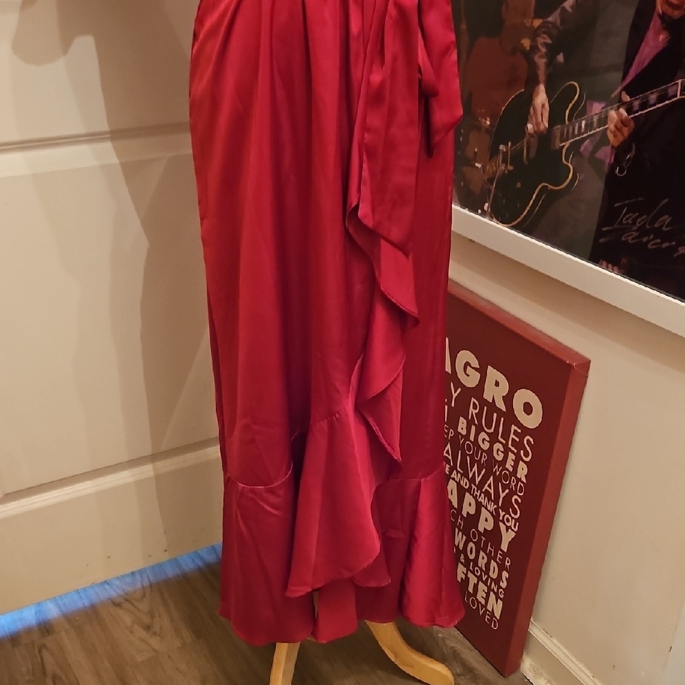 Nicole Miller Red Wrap-Front Maxi Dress with Ruffled Skirt - Picture 4 of 10